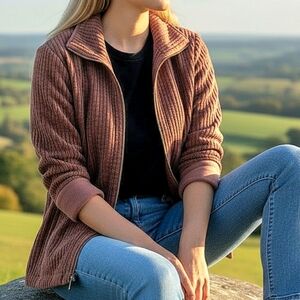 Vtg Woolrich corduroy zip up jacket with pockets Russet brown Sz S